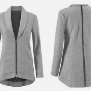 Cabi Size S Pinstripe Drop Off Striped Zip Blazer Jacket High Low Hem